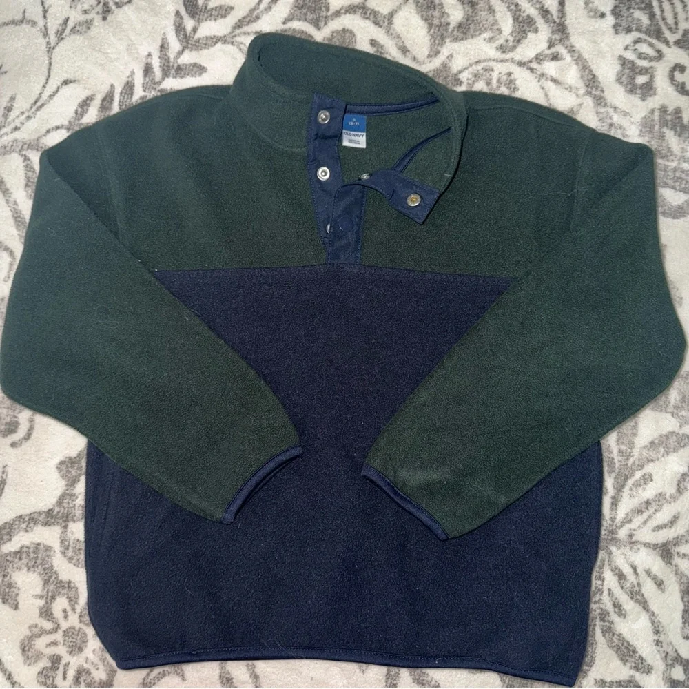 Old Navy Boys S 6/7 Quarter Snap‎ Green Blue Sweater Fleece Lined Warm